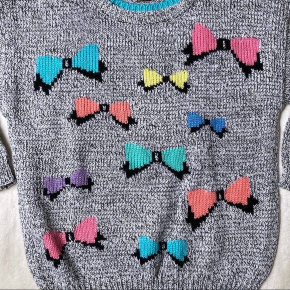80s Gitano Vintage Pastel Bow Pullover Sweater - Picture 3 of 5